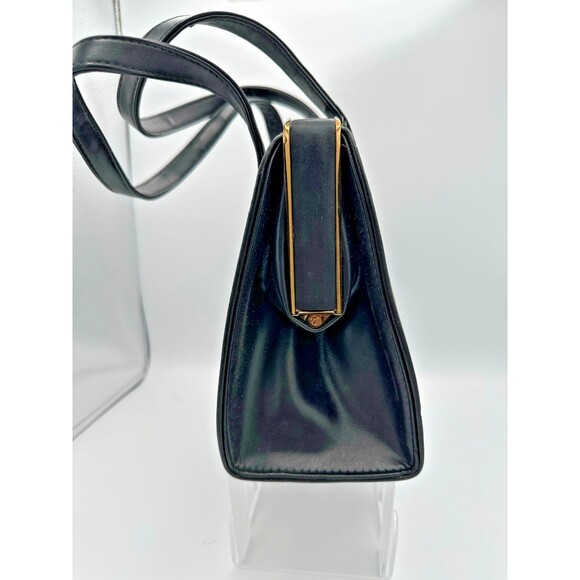 Vintage Best Black Structured Handbag Gold Frame Talon Zippers Mid Century - Picture 2 of 12
